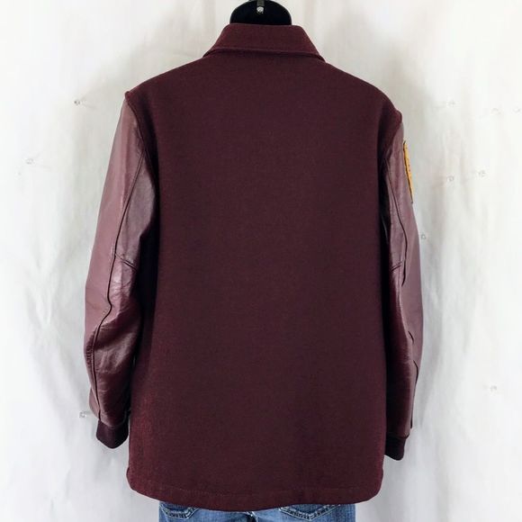 Vtg Varsity Jacket DeLong Maroon 1950s Wool Leather Sleeve Tiger Logo Sz M - Picture 9 of 13